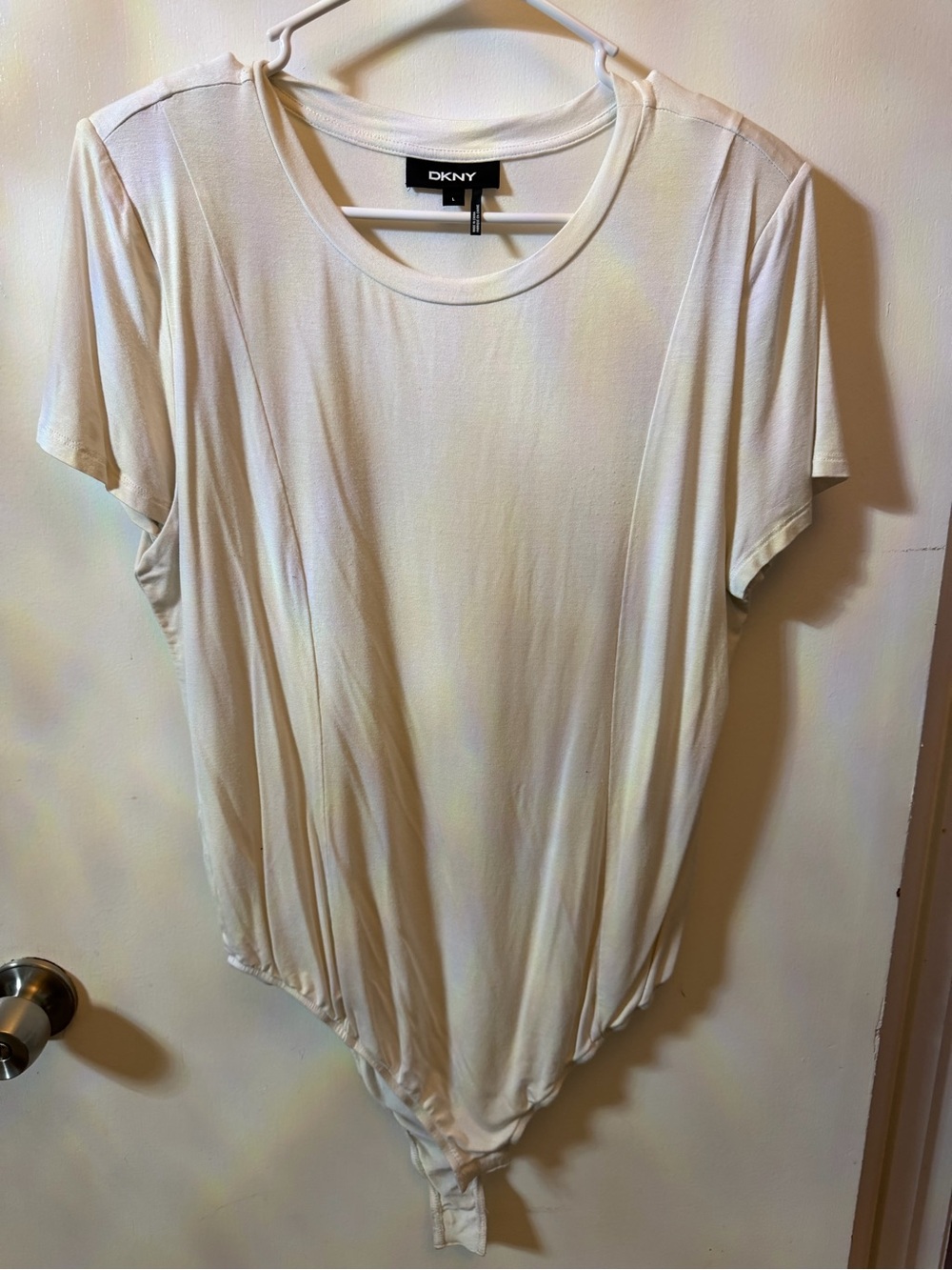 DKNY Cream Short-Sleeve Bodysuit with Front Snap